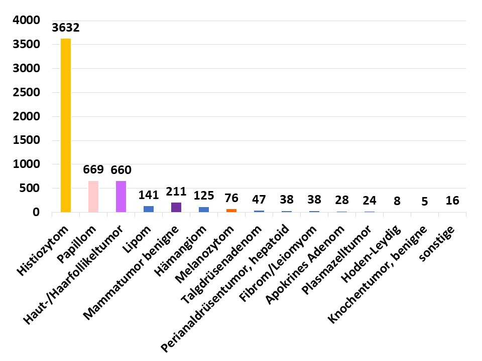 Laboklin: Frequency distribution of benign tumours in dogs up to  3 years of age at LABOKLIN (2016 – 2019)